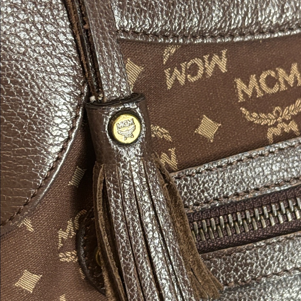 MCM Visetos Glam Handbag Brown Canvas Leather - Picture 4 of 10